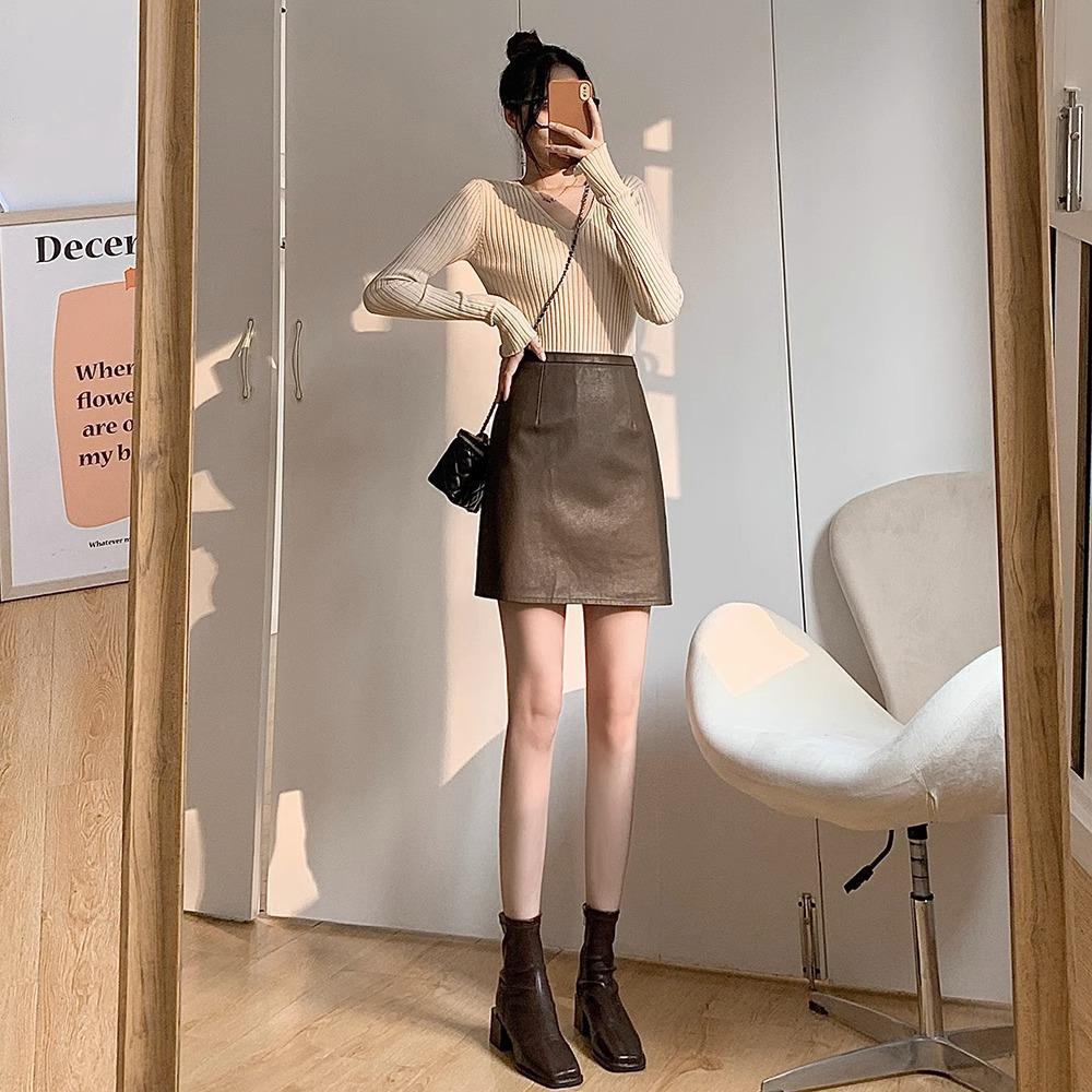 Autumn/Winter High-Waist A-line PU Leather Skirt - Stylish, Short, & Versatile