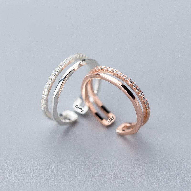 925 Sterling Silver Rings for Women Men Couple Minimalist Handmade Double Zircon Ring Party Jewelry Gift Prevent Allergy