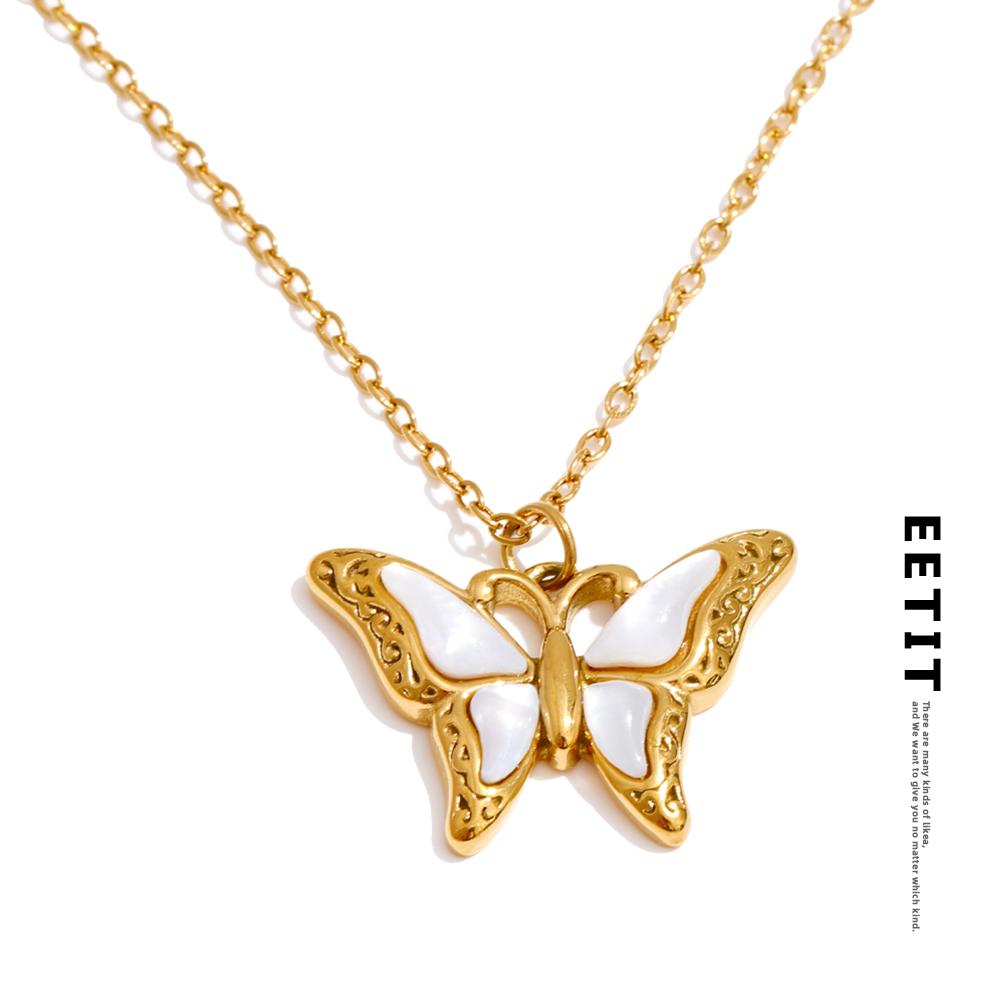 Eetit 2025 Shell Butterfly Pendant Necklace for Women Stainless Steel Korean Collar Fashion Waterproof Jewelry Gift