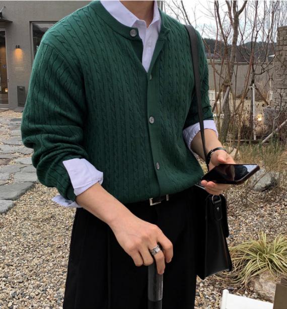 Cardigan Trendy da Uomo in Maglia a Treccia Stile Coreano - Design Versatile per Primavera e Autunno Maglione Casual di Alta Gamma.