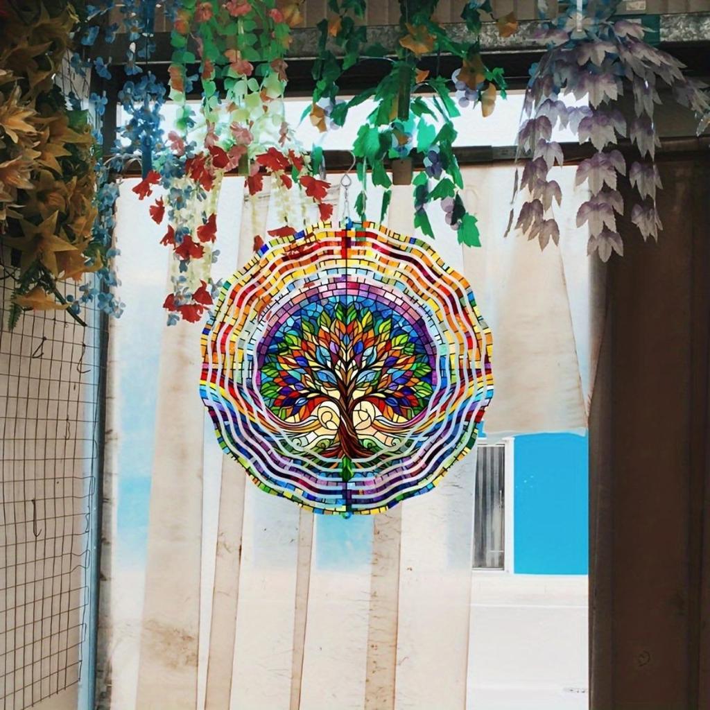 Vivid Tree of Life Spinner - 3D Stainless Steel Wind Sculpture with Colorful Leaves, Dynamic Hanging Garden Art for Indoor/Outdoor Decor