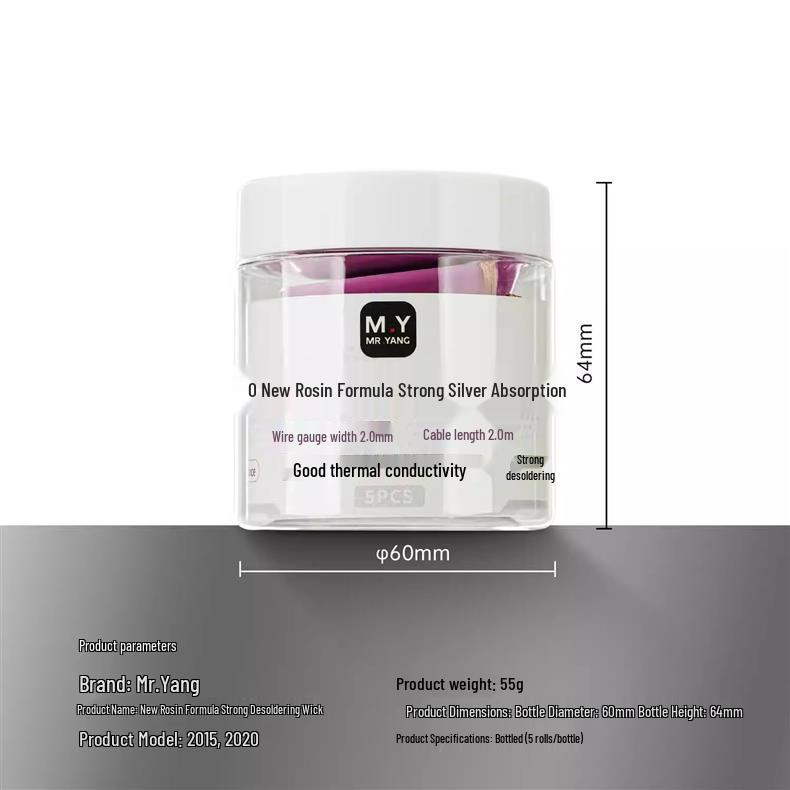 M.Y New Rosin Desoldering Wick: Strong, No-Residue, Fast Adsorption, Excellent Thermal Conductivity, Cleans Joints, Removes Solder Dross.