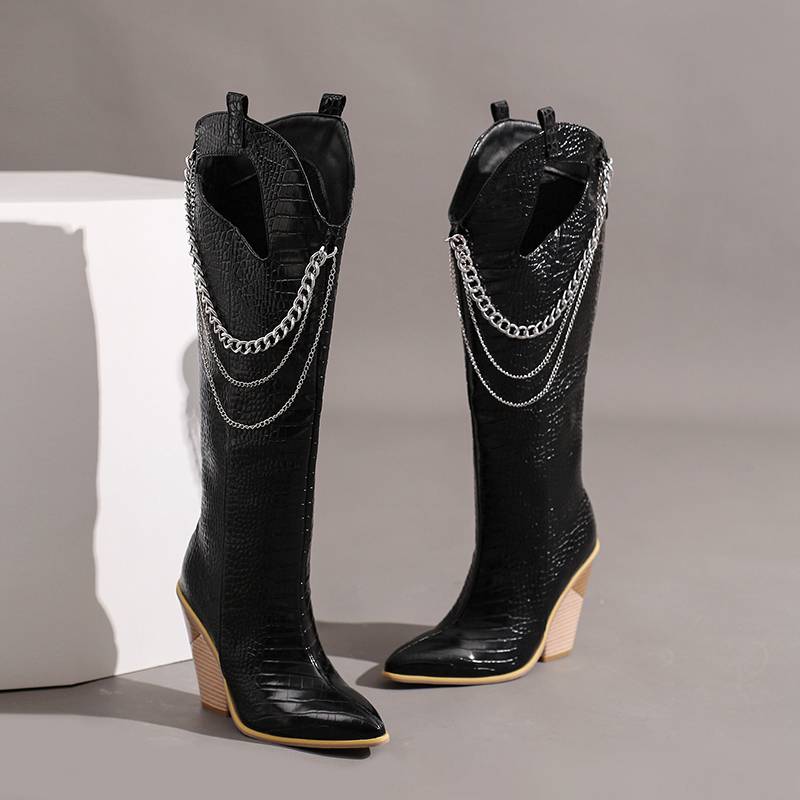 

Krazing Pot Полиуретановые осенне-зимние туфли 47 размера 48 супер размер танкетка острый носок полые украшения металлические цепи высокие сапоги 48 чёрный