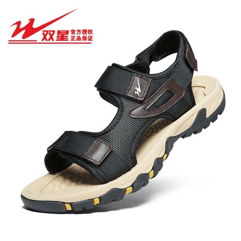 

Сандалии с двойной звездой мужские сандалии мужская кожаная спортивная и повседневная обувь мягкая подошва дезодорирующая уличная пляжная обувь 46