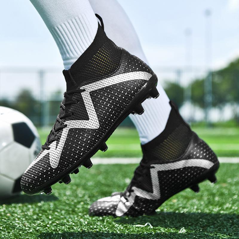 Men Football Boots Long Spikes High Ankle Soccer Shoes AG/TF Kids Outdoor Grass Cleats Soccer Boots Training Sport Football Shoes