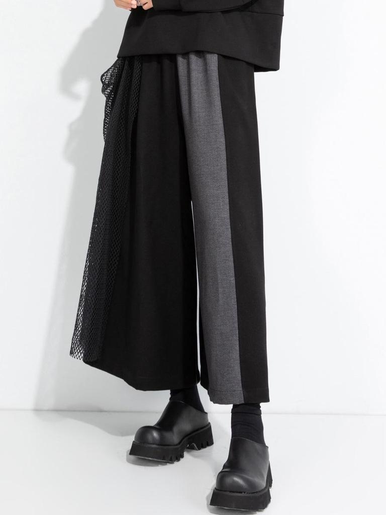 2025 Autumn/Winter Niche Fashion Elastic Waist Patchwork Wide-Leg Culottes Plus Size