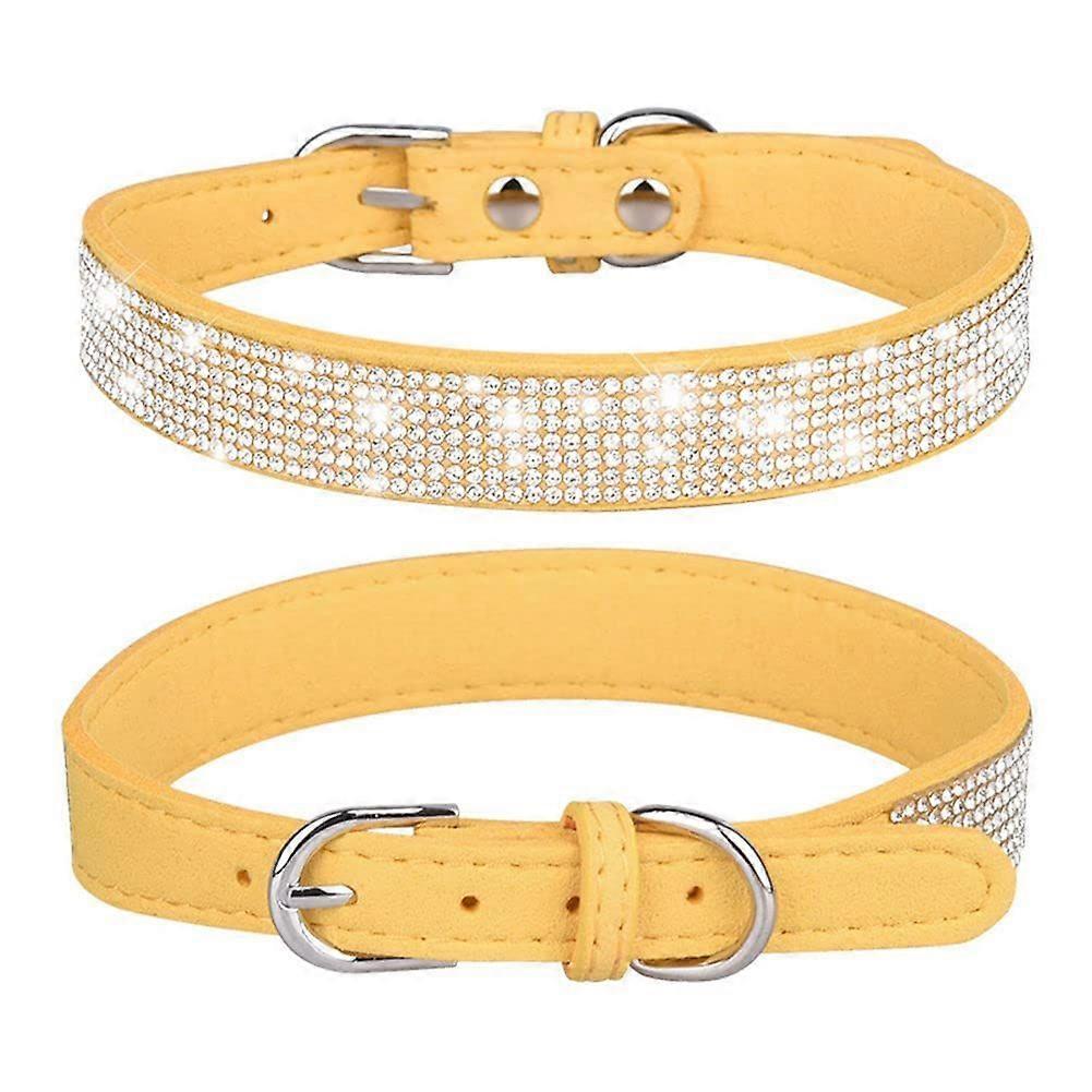 Kleines Hundehalsband mit Strasskristall Diamant Bunt Bling Mädchen Katzenhalsbänder Gelb M