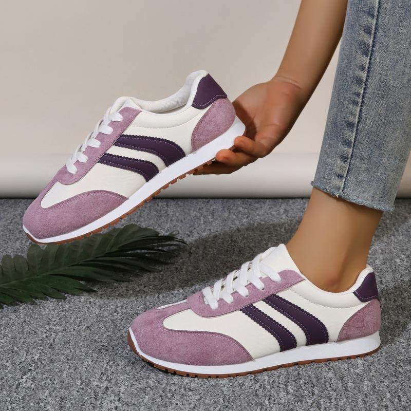 Women's Leather Color-Blocked Breathable Flat Lightweight Casual Running Sports Shoes, Available In Large Sizes.