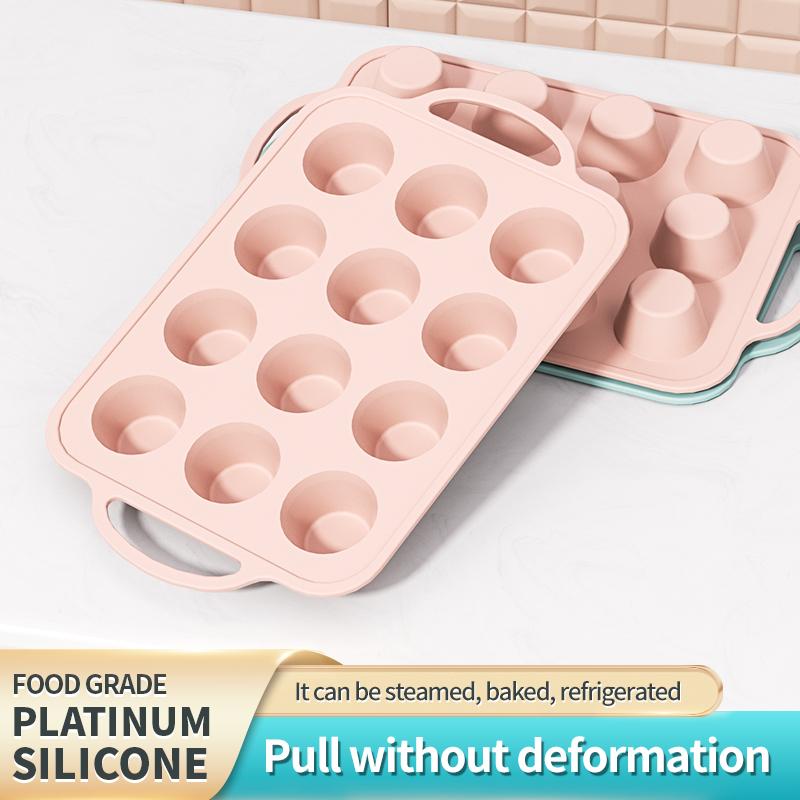 Silicone Muffin Pan with Metal Reinforced Frame Cupcake Pan Mold 12 Cups Muffin Tray Easy To Handle Nonstick BPA Free Baking Pan