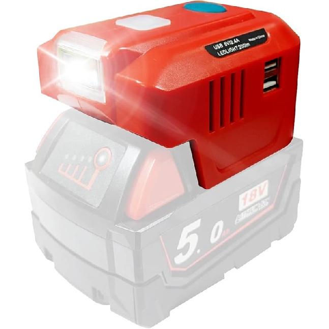 150W Power Inverter Generator Fit for Ryobi 18V Lithium Battery, DC 18V to AC 110V-120V Portable Power Station, with 2 USB & AC Outlet & 200LM LED
