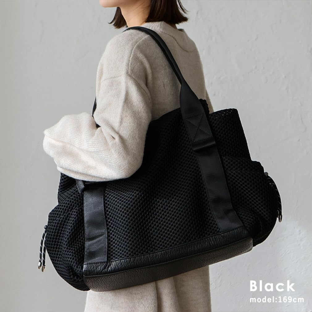 VITAFELICE Damen Netz-Tragetasche mit langem Griff (ubb-sp-0364) (Schwarz)