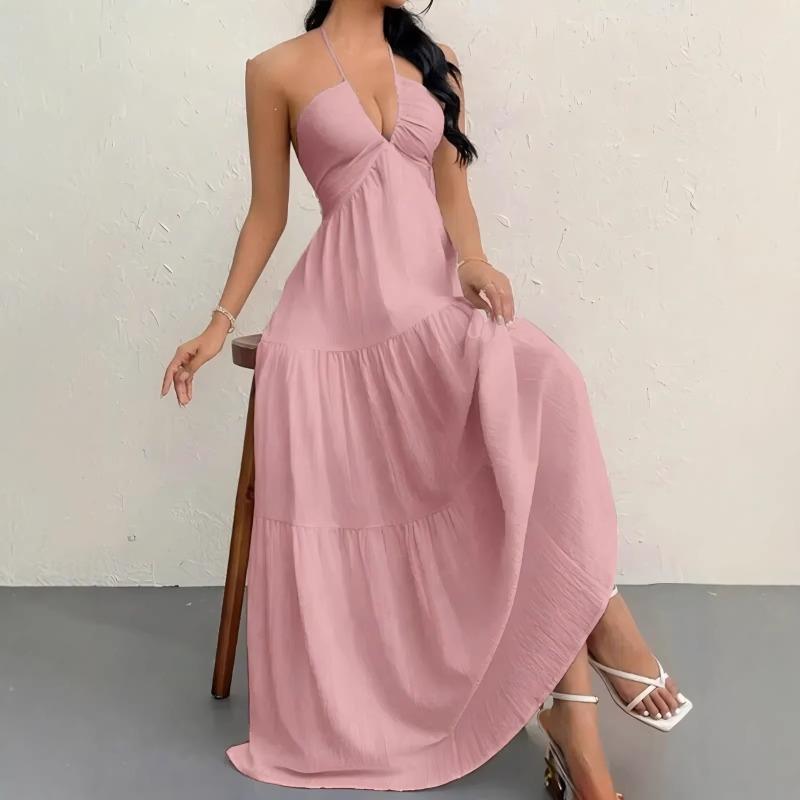 Nuovo top a fascia tinta unita estivo sexy con spalline a halter abito casual da vacanza al mare per il collo