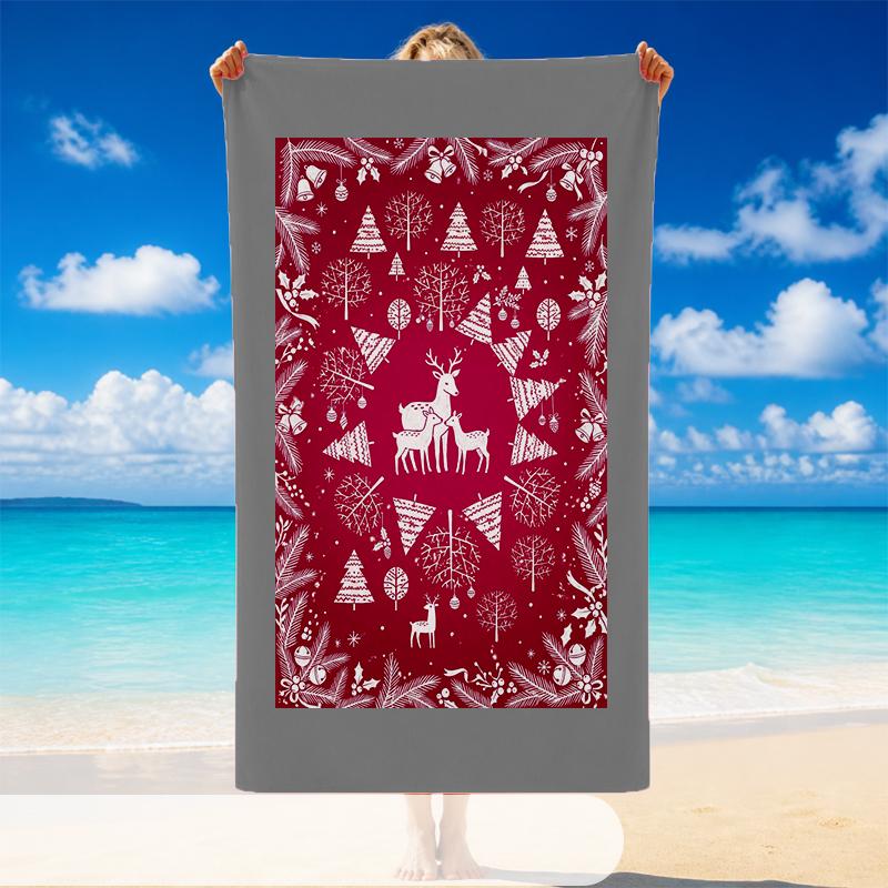 Christmas Printed Beach Towel Soft Quick Dry For Indoor Outdoor Home Use Holiday Gift