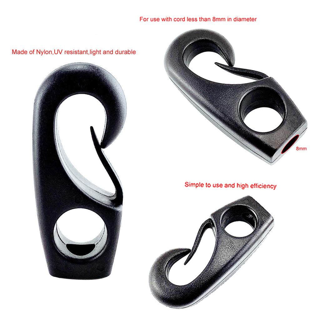 10pcs Black Heavy Duty Reusable Nylon Bungee Hooks with Shock Cord Elastic Boat Marine Rope Hooks for Camping Cargo Truck 7