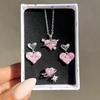 Elegant Bridal Jewelry Set Heart Necklace Drop Earrings Pendant Earrings Heart Rings Party Jewelry Suitable for Wedding