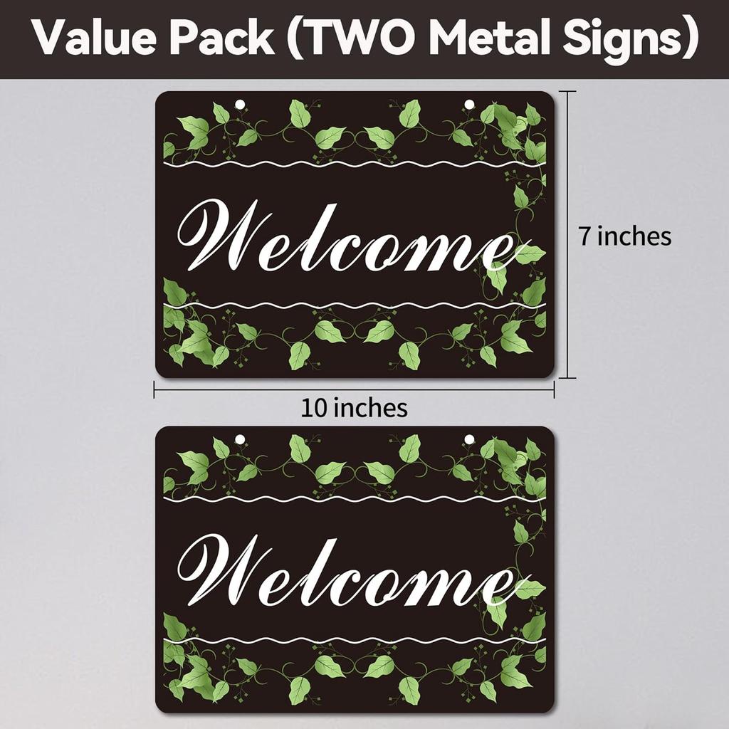 2 Pack Welcome Signs for Front Door - Durable Metal Welcome Sign for Wall Decor, Hanging Welcome Door Signs with Rope - Weatherproof and Easy To Tall