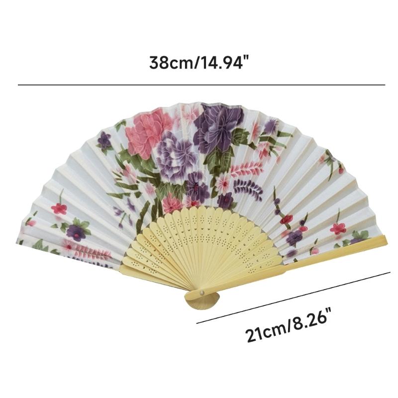 Vintage Folding Hand Fan with Bag Bamboo Fabric Fans for Women Dance Gift Music Festival Performances Wedding Decoration