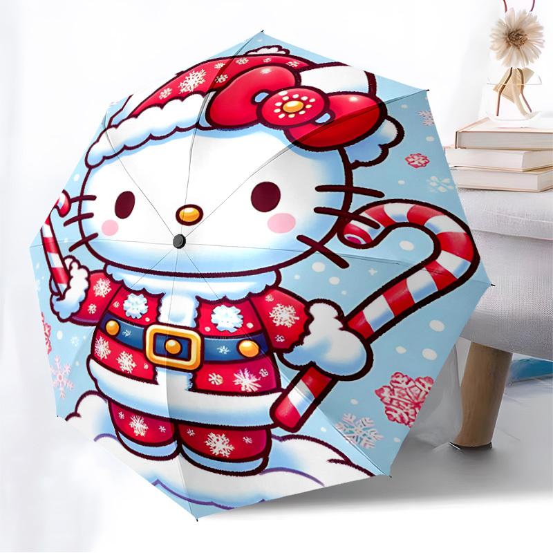 1pc Christmas Hello Kitty Automatic Folding Umbrella] Durable Iron Frame & Rod, Portable Folding, Makes a Great Holiday Gift yy251016262