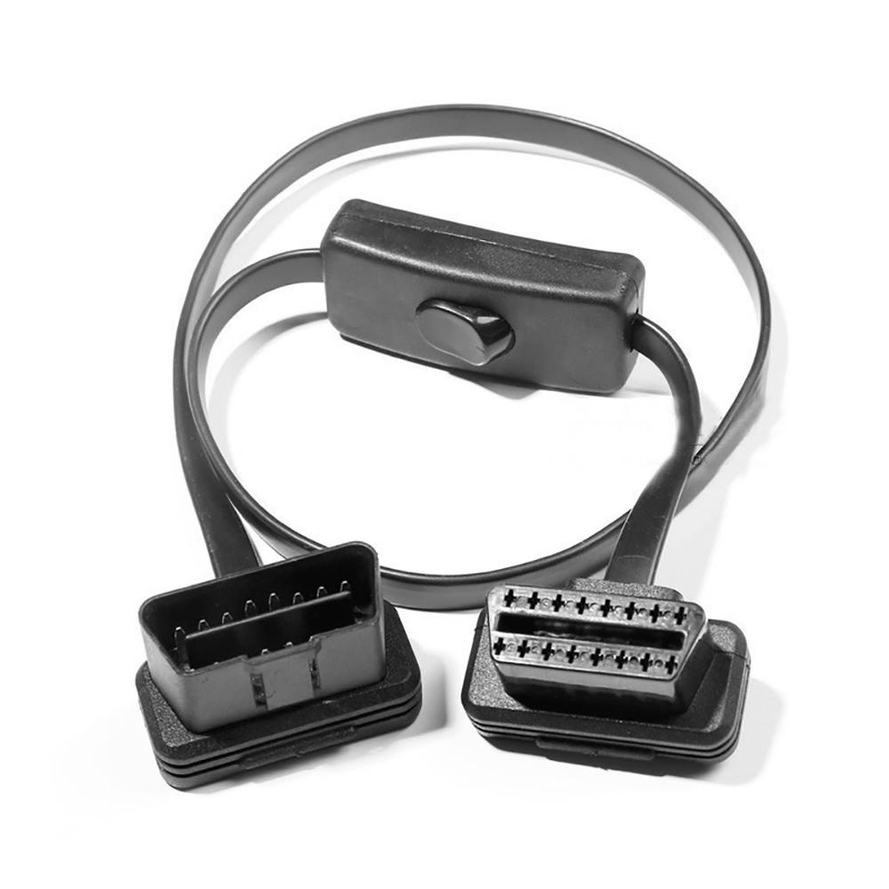 60CM OBD2 16 Pin Male To Female Right Angle Extension Cable With Power OBD Switch Cable Diagnostic Tool