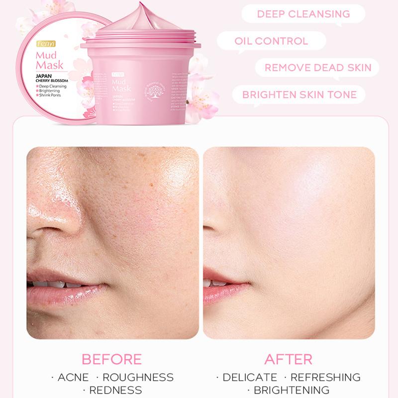 100g Japan Sakura Mud Face Mask Reduce Wrinkle Night Facial Packs Skin Clean Blackhead Pores Smearing Mud Mask Skin Care