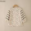 ZANZEA Women Casual Square Collar Summer Loose 3/4 Sleeve Floral Blouse