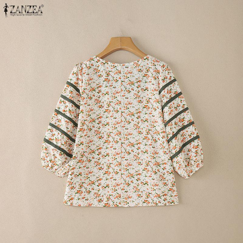ZANZEA Women Casual Square Collar Summer Loose 3/4 Sleeve Floral Blouse