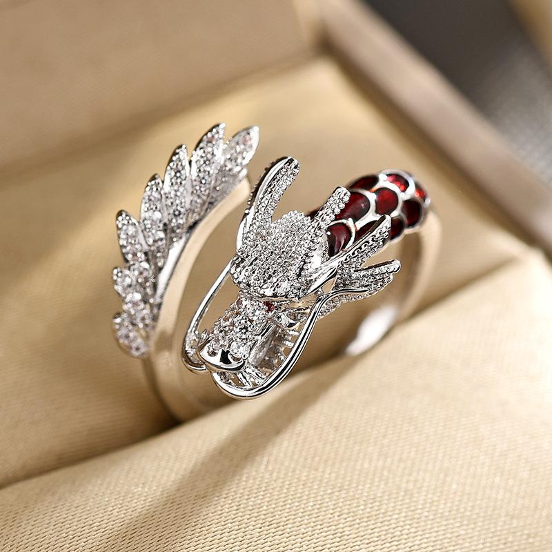 New Zircon Fashionable And Elegant Women's Adjustable Index Finger Double Colored Dragon Ring Party Festival Gift