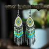 Vintage Ethnic Rice Bead Tassel Earrings for Women Small Simple Boho Drop Oil Silver Earrings Vacation Daily Jewelry