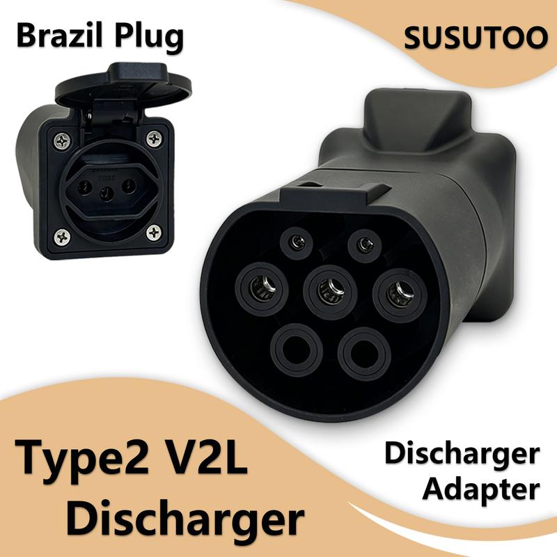 TYPE2 V2L Discharge Adapter 16A EV Power Vehicle to Load Connector For BYD ZEEKR XPENG Deepal MG Geely Chery Mazda Brazil Socket Type2 to Brazil