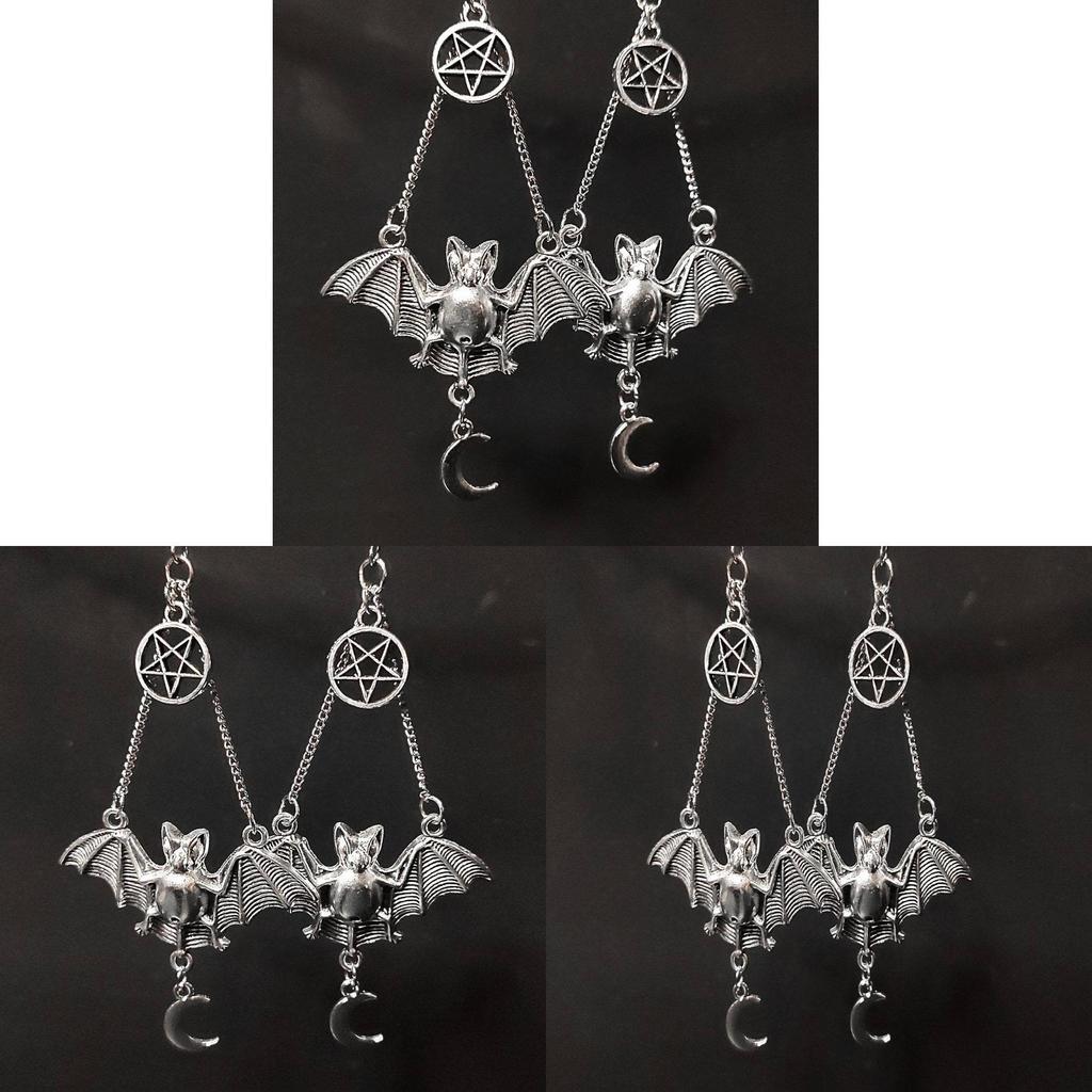 Gothic Style Alloy Earrings With Moon And Star Bat Design For Women