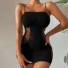 Women Nightdress Solid Color Hollow Out Spaghetti Strap Backless Sleeveless Slutty Slim Fit Fishnet Stripper Nightdress Women Garment