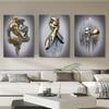 Modern Metal Figure Statue Wall Art Canvas Painting Poster Abstract Romantic Couple Home Room Decor Mural Picture Print Artwork