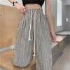 2026 Women's Black & White Striped High Waist Casual Wide-Leg Pants