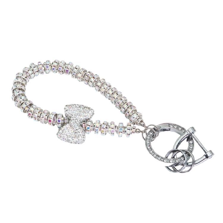 

Trendy Rhinestones Bowknot Keychain Wristband Phone Lanyard Strap for Women Girls Unique Accessories Car Key Ornament білий
