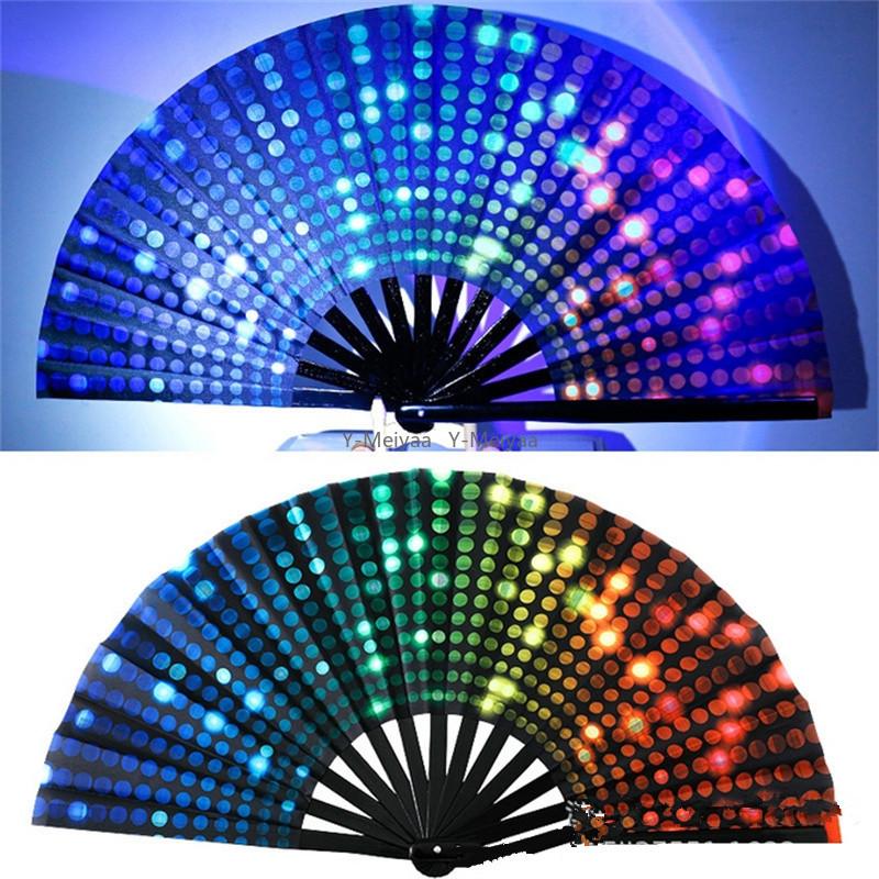 1PC 33cm Fluorescence Fan Folding Craft Fan With Energetic Neon Pattern For Men Women Night Show Halloween Christmas Festival