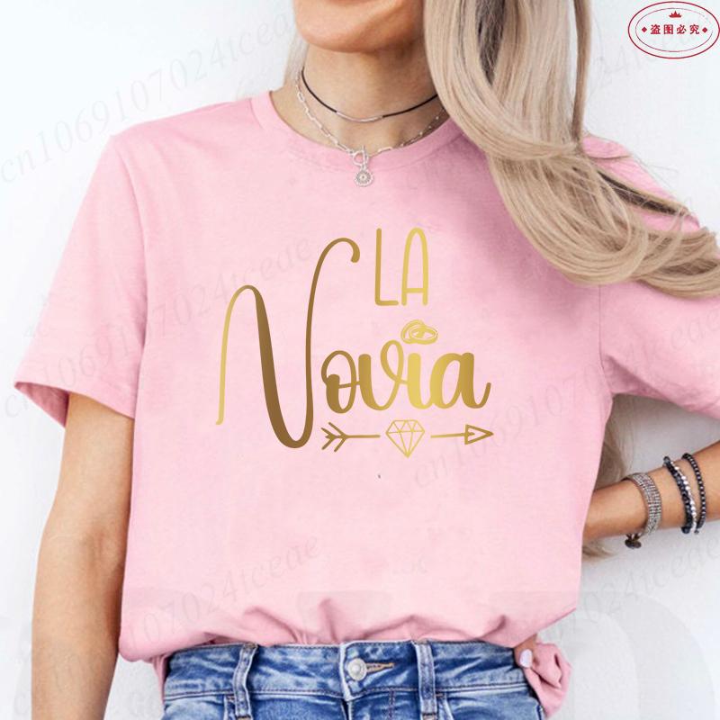 Mode Spansk Team Bride Squad T-shirt Möhippa Bröllop Y2k Toppar Kvinna Möhippa T-shirts Kortärmade Skjortor