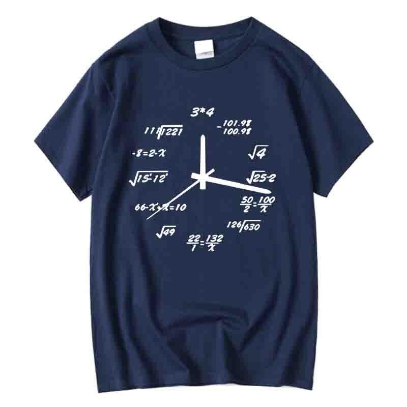 Men's T-shirt Cotton Blend Casual Funny Math Clock Print Summer Loose O-neck T Shirt for Men Short Sleeve Cool T-shirt Male