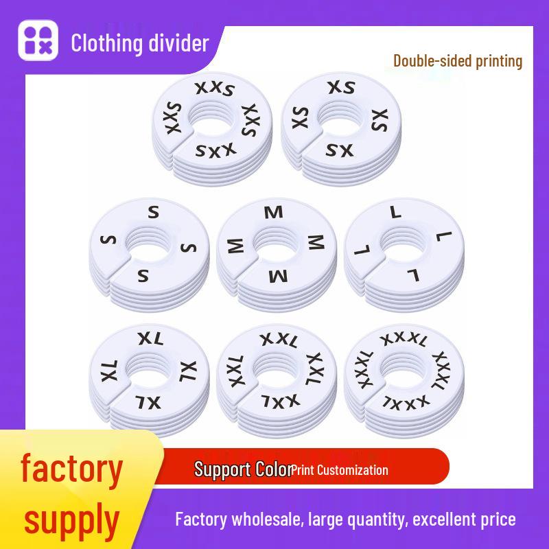 White Double-Sided Round Plastic Clothing Size Dividers with Printed Design for Closet Organization