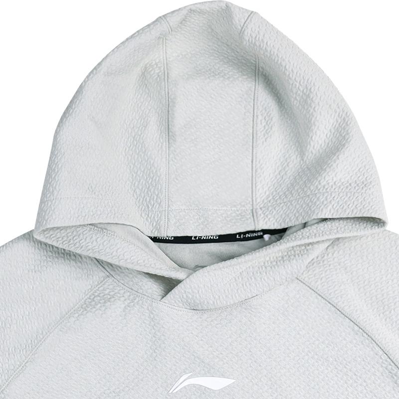 Li Ning CBA Series Simple Print Casual Comfortable Versatile Retro Hooded Long Sleeve Sweatshirt Unisex Sweatshirt White-Birch-Gray AWDVF69-2