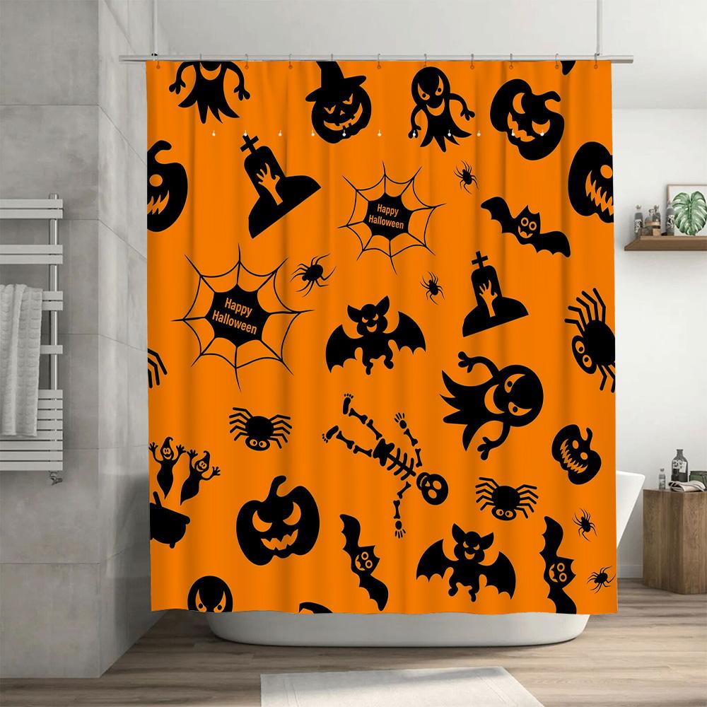 Halloween-Duschvorhang mit gruseligen Motiven für die Badezimmerdekoration während der Oktoberfeiern