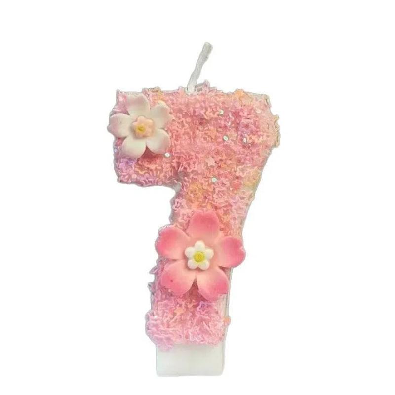 Geburtstag Rosa Stern Kerze Kuchenaufsatz Farbe Kreativ Zahl 0-9 Kerzen Blumen Digitale Kerzen Mädchen Geburtstagsparty Dekoration