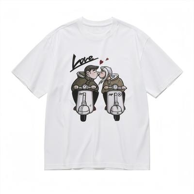 Men's Fashion Trend Classic T-Shirt Motorcycle Love Hearts Graphic Art Tee