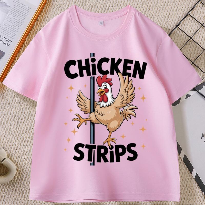 Chicken Strips Pole Dance Tshirt for Unisex Women Cartoon Funny Humor Graphic Tees Casual Cotton Short Sleeve Round Neck Tees