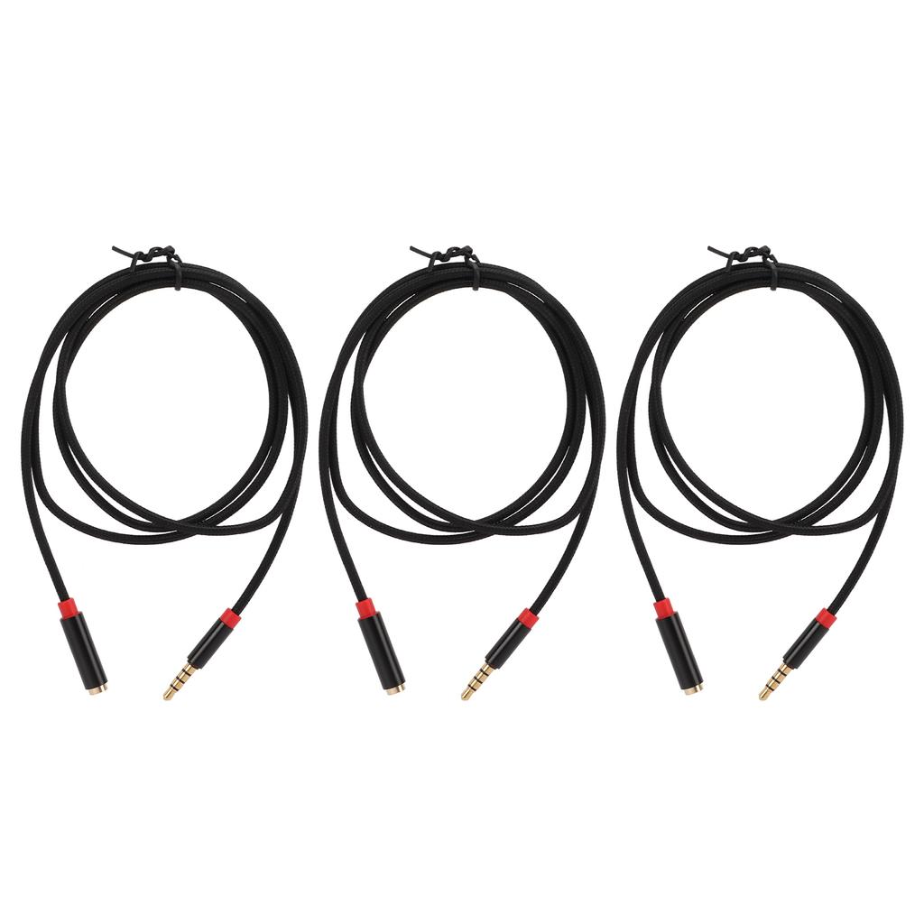 3Pcs Audio Cable 4 Pole 3.5mm Male Nylon Braided Cord for Microphone Phone Sound Card