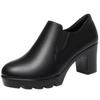 6.5cm 8.5cm Elegant Black Block High Heels Shoes Deep Mouth Spring 2025 Thick Platform Pumps Soft Leather for Office Model Work