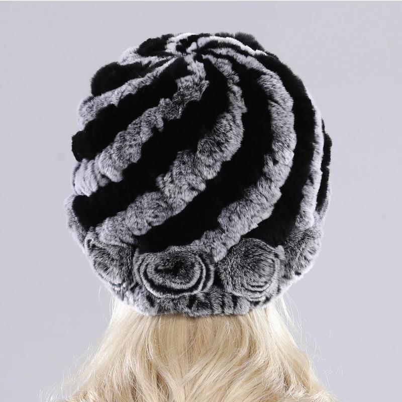 Hot Sell Women Winter Knitted Real Rex Rabbit Fur Hat Fluffy Natural Rex Rabbit Fur Cap Lady Good Elastic Genuine Fur Hats
