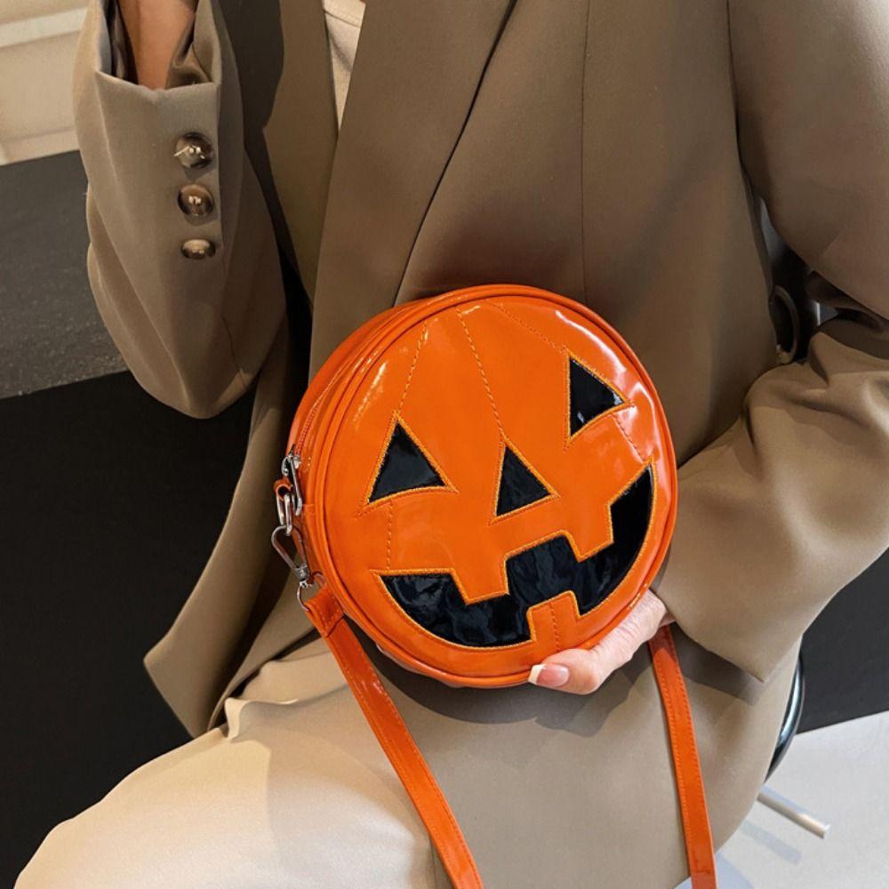 Purse Round Halloween Pumpkin Crossbody Bag Bat Wing Pumpkin Devil Shoulder Bag Travel