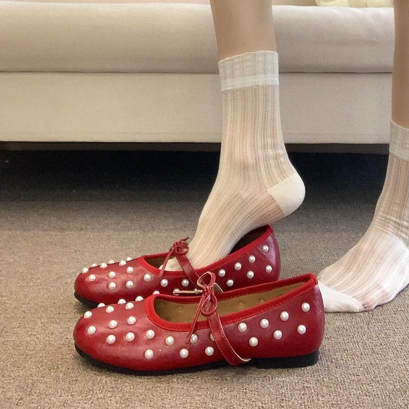 Perleťové Baleríny s Mašlí Dámské Elegantní Šaty Mary Jane Boty Jaro Podzim Jednoduché Nazouvací Zapatos De Mujer