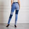 2025 Women's High Waist Slim Jeans with Elasticity, European & American Style, Plus Size, Frayed Hem, Patchwork