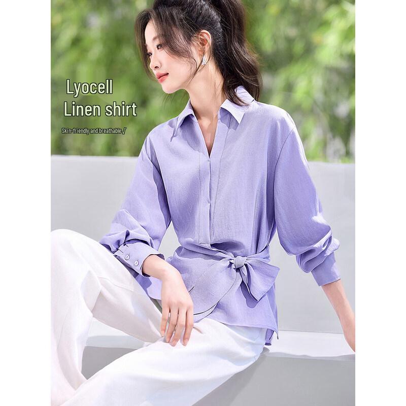 MOHANYIMEI 2026 Spring Lyocell Asymmetric Tie-Knot Shirt S